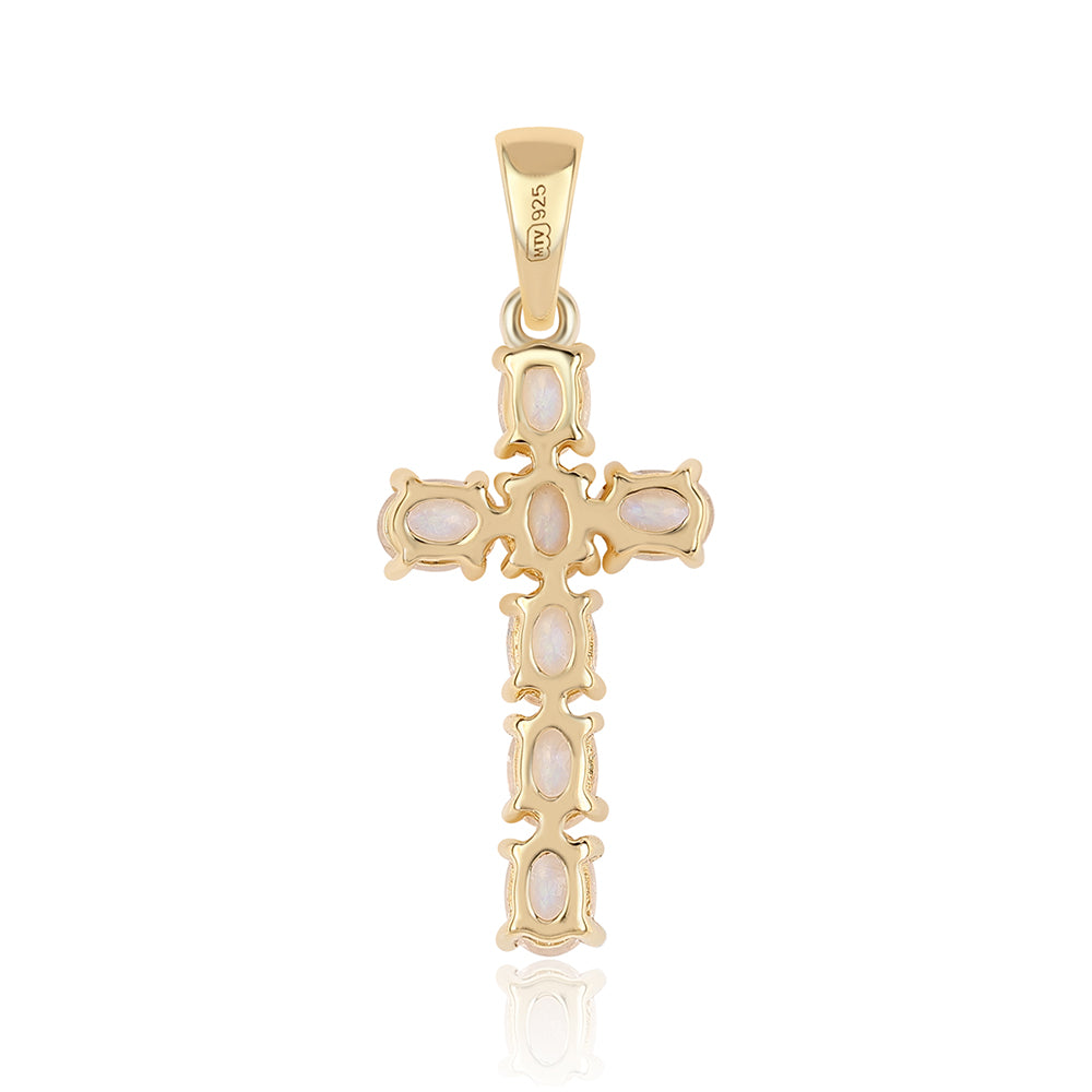 Goldplattierter Silberanhänger mit Regenbogenmondstein - Klasse AA 2 