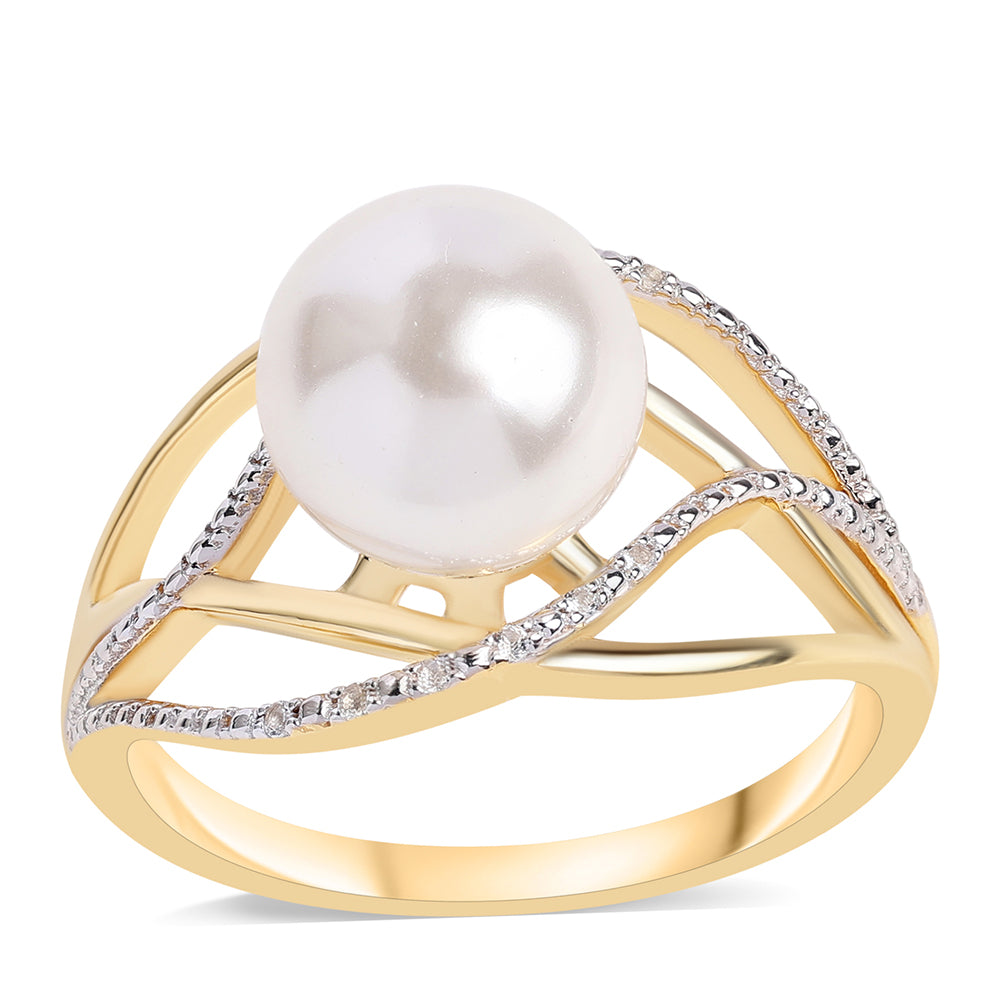 Goldplattierter Silberring mit weißer Süßwasserperle und weißem Topas 1 