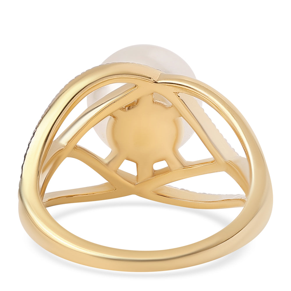 Goldplattierter Silberring mit weißer Süßwasserperle und weißem Topas