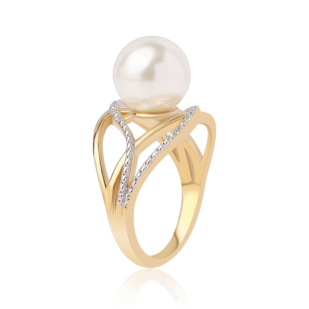 Goldplattierter Silberring mit weißer Süßwasserperle und weißem Topas 3 