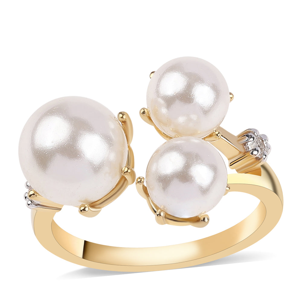 Goldplattierter Silberring mit weißer Süßwasserperle und weißem Topas