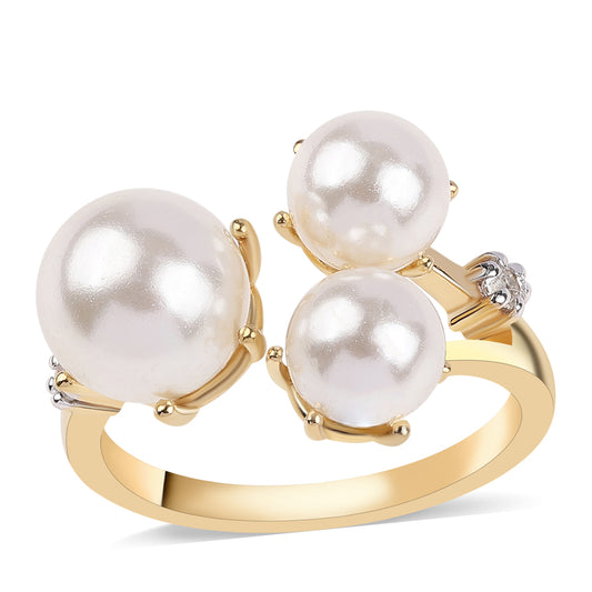 Goldplattierter Silberring mit weißer Süßwasserperle und weißem Topas