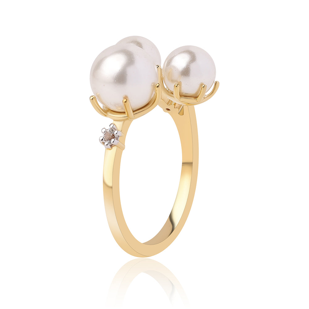 Goldplattierter Silberring mit weißer Süßwasserperle und weißem Topas 2 
