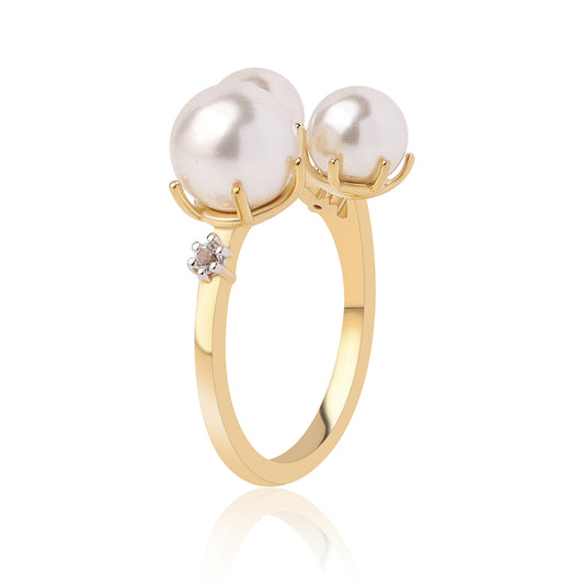 Goldplattierter Silberring mit weißer Süßwasserperle und weißem Topas