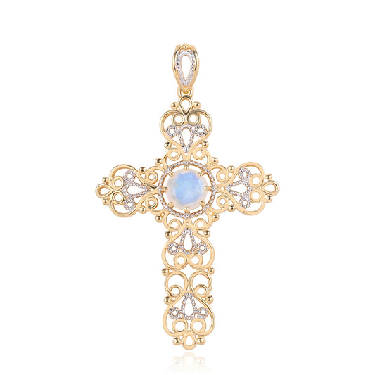 Goldplattierter Silberanhänger mit Regenbogenmondstein - Klasse AA