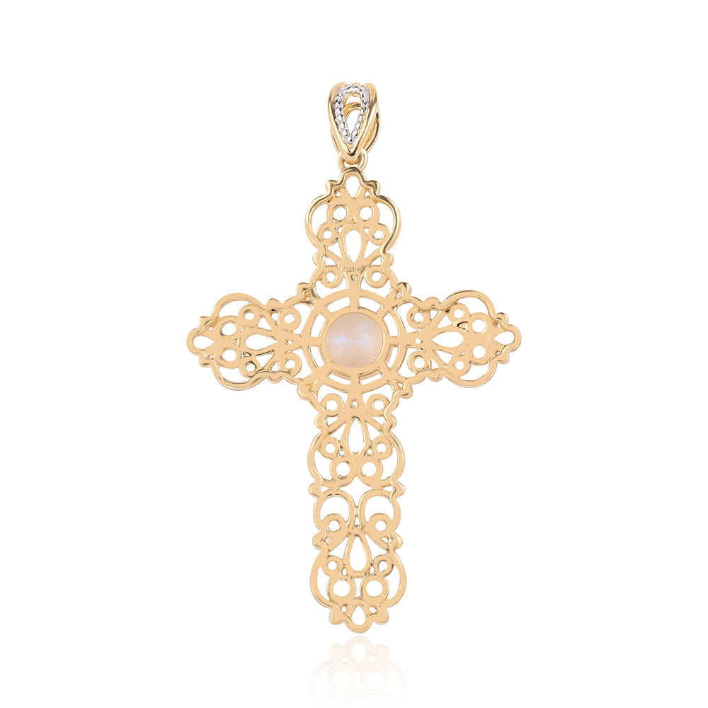 Goldplattierter Silberanhänger mit Regenbogenmondstein - Klasse AA 3 