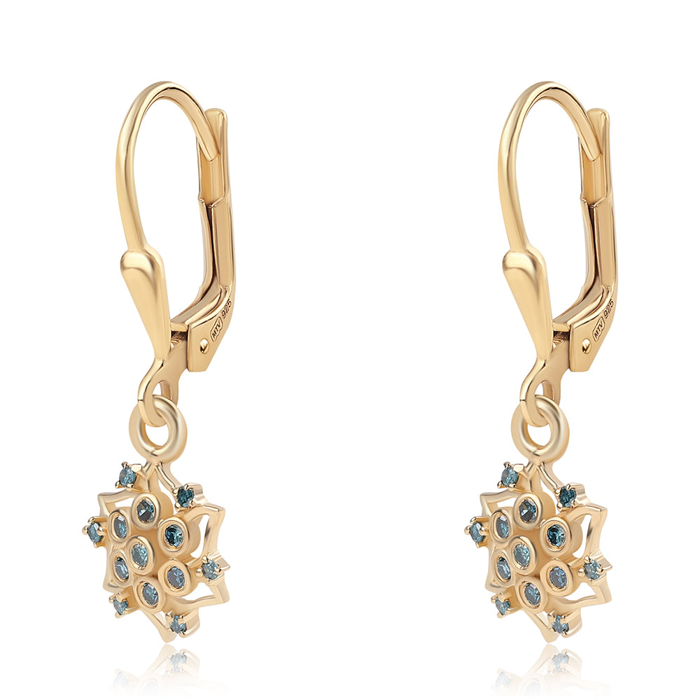 Goldplattierte Silberohrringe mit blauem Diamant 1 