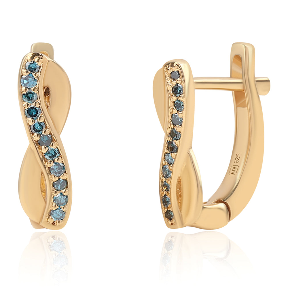 Goldplattierte Silberohrringe mit blauem Diamant 1 