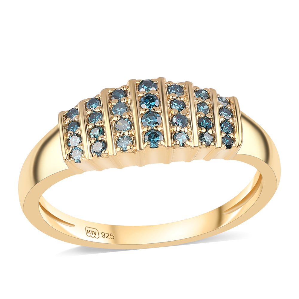 Goldplattierter Silberring mit blauem Diamant