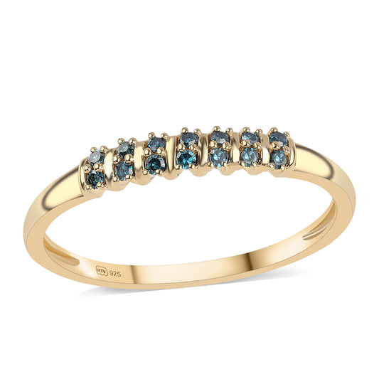 Goldplattierter Silberring mit blauem Diamant