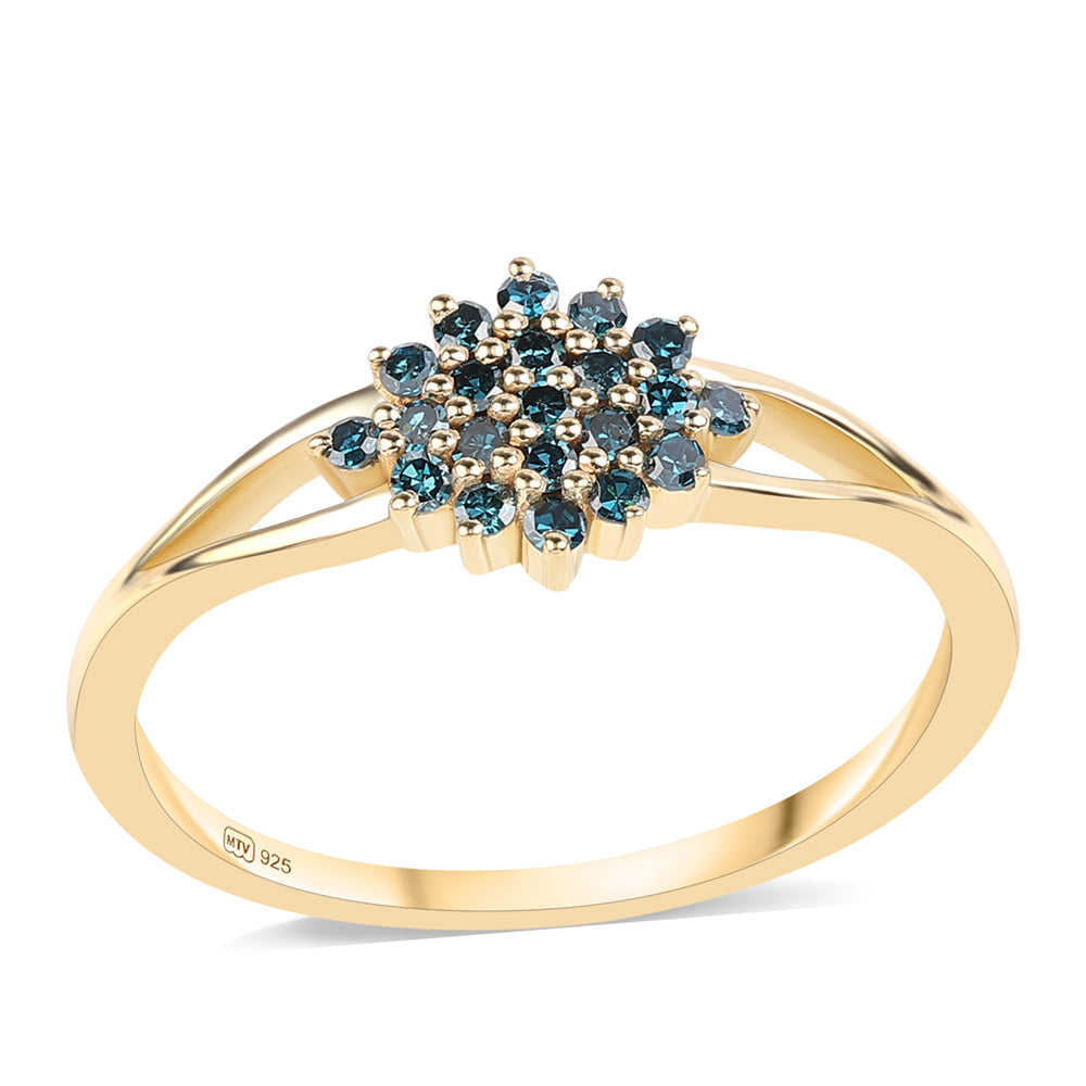 Goldplattierter Silberring mit blauem Diamant 1 