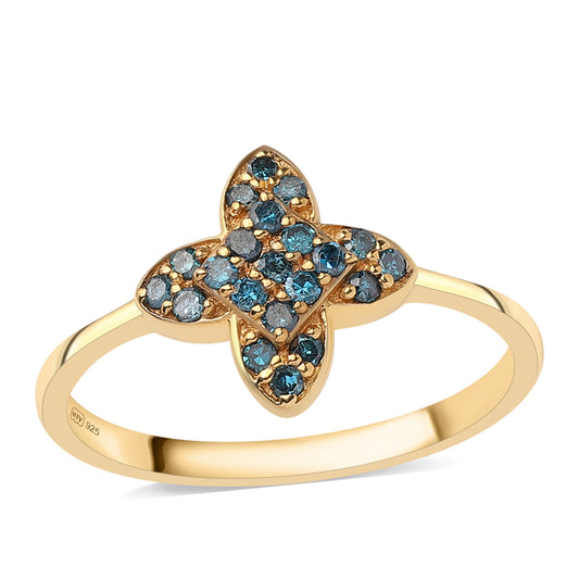 Goldplattierter Silberring mit blauem Diamant