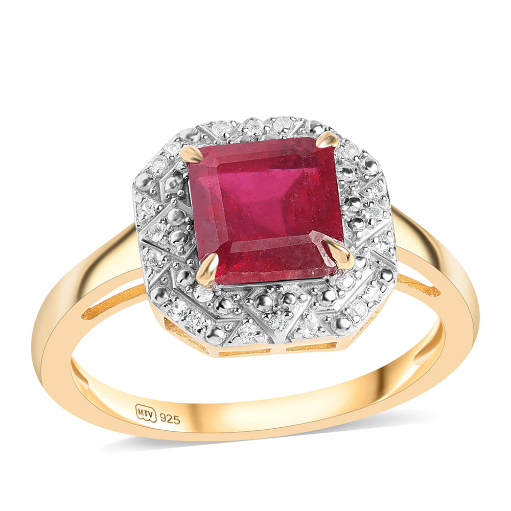 Goldplattierter Silberring mit Rubin aus Mosambik und weißem Topas 1 