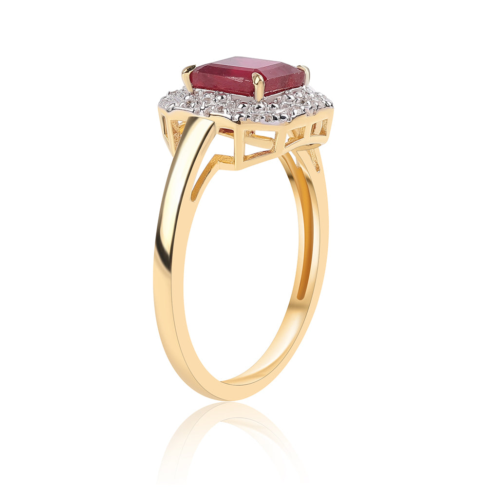 Goldplattierter Silberring mit Rubin aus Mosambik und weißem Topas 2 