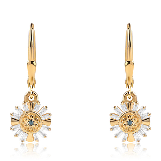 Goldplattierte Silberohrringe mit blauem Diamant und weißem Topas