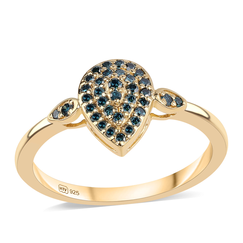 Goldplattierter Silberring mit blauem Diamant