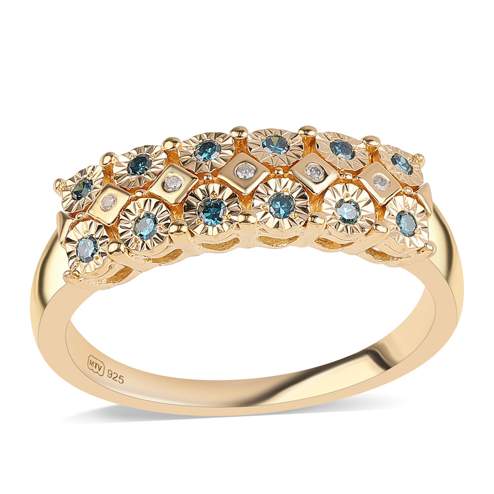 Goldplattierter Silberring mit blauem Diamant und weißem Diamant 1 