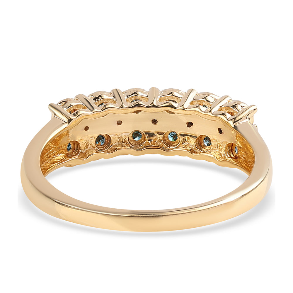 Goldplattierter Silberring mit blauem Diamant und weißem Diamant 2 