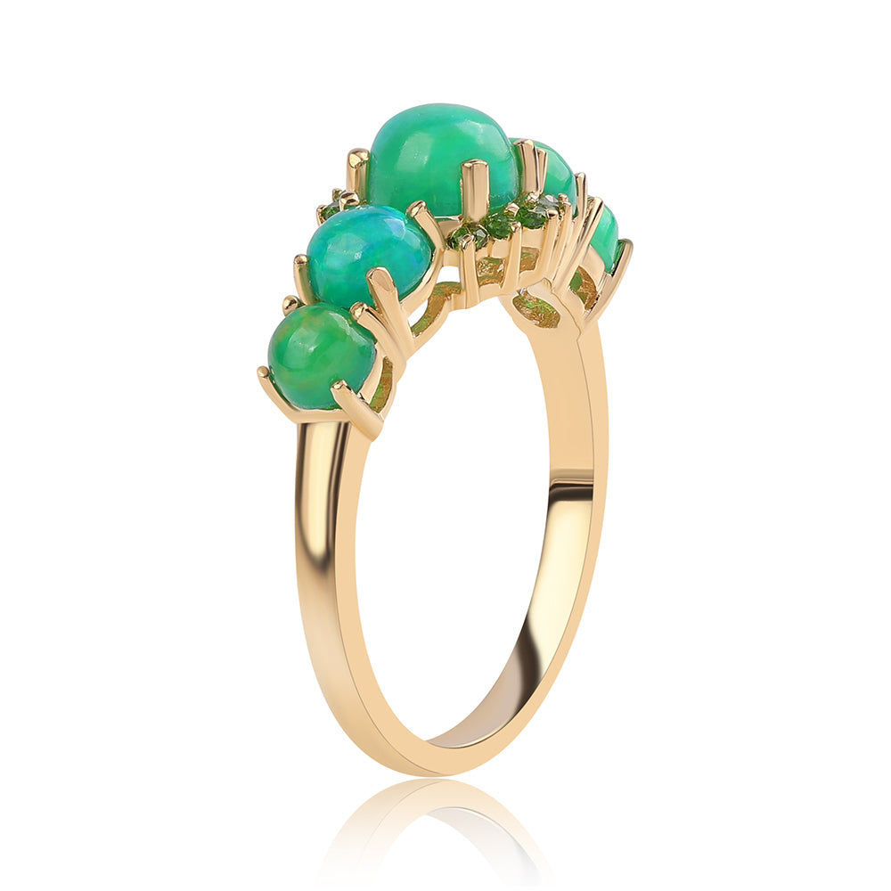 Goldplattierter Silberring mit grünem äthiopischem Opal aus Lega Dembi und Chromdiopsid