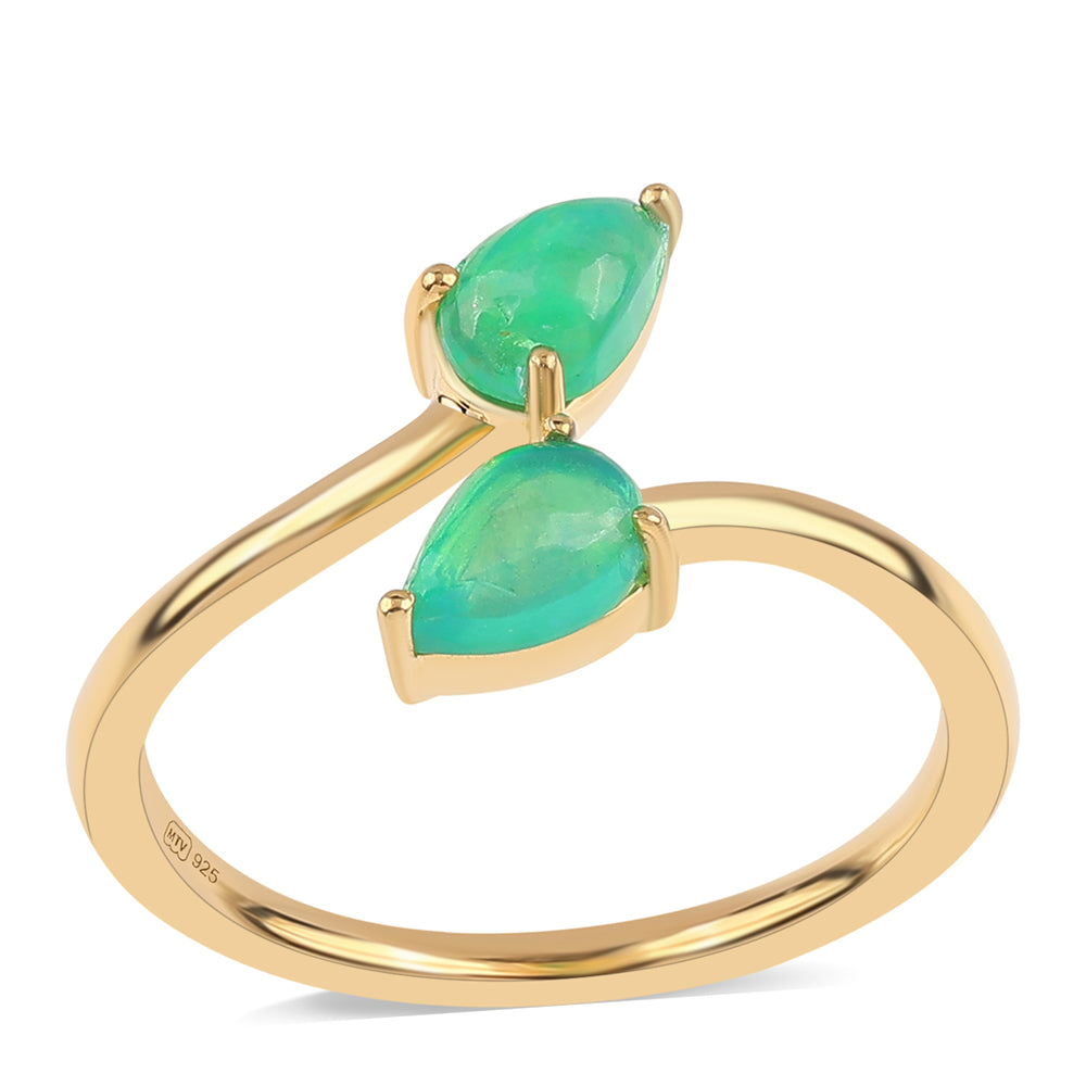 Goldplattierter Silberring mit grünem äthiopischem Opal aus Lega Dembi 1 