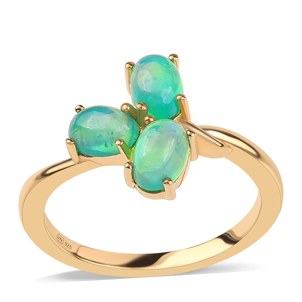 Goldplattierter Silberring mit grünem äthiopischem Opal aus Lega Dembi 1 
