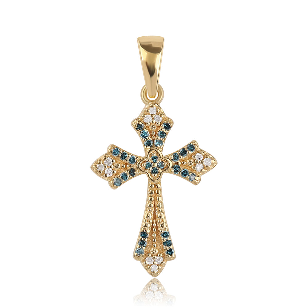 Goldplattierter Silberanhänger mit blauem Diamant und weißem Diamant 1 