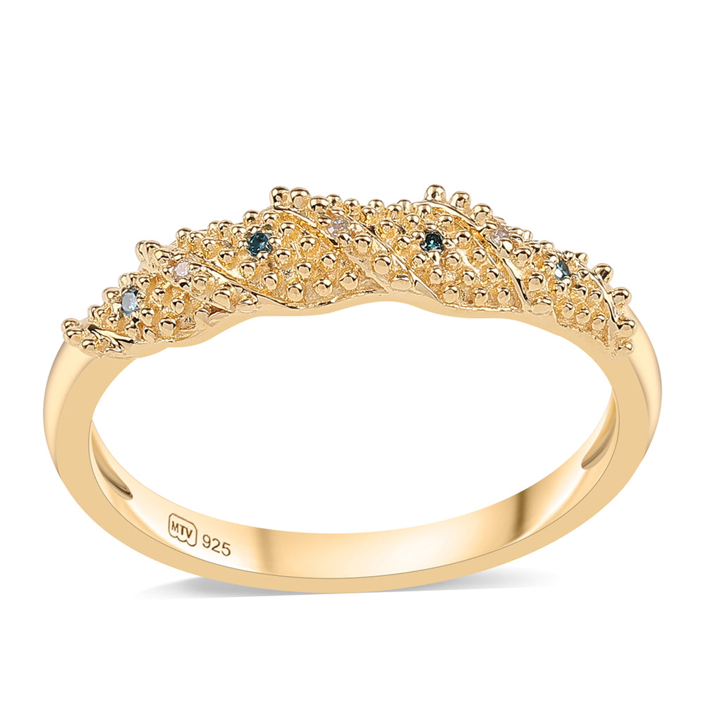 Goldplattierter Silberring mit blauem Diamant und weißem Diamant