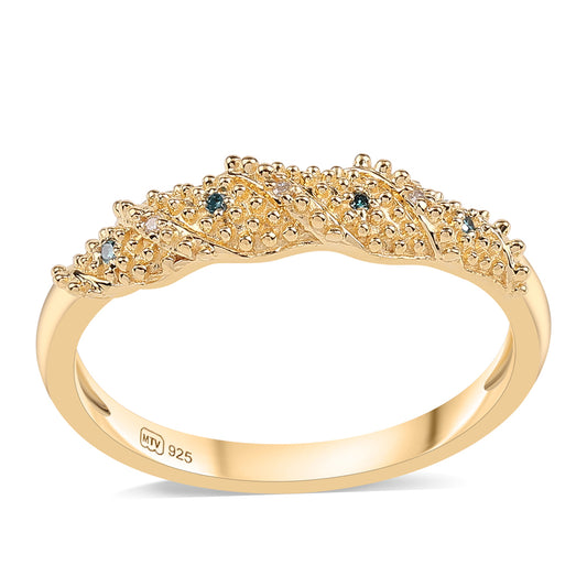 Goldplattierter Silberring mit blauem Diamant und weißem Diamant