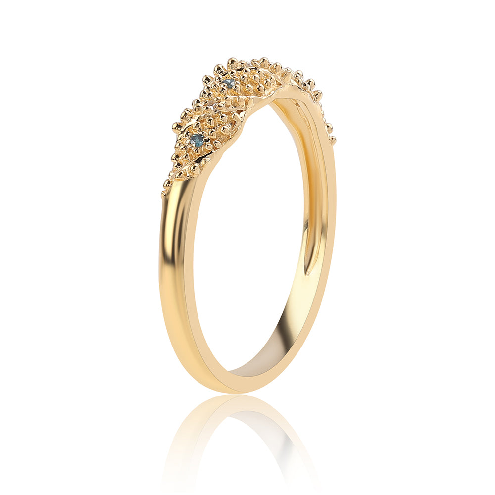 Goldplattierter Silberring mit blauem Diamant und weißem Diamant 3 