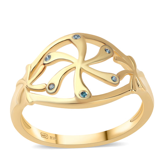 Goldplattierter Silberring mit blauem Diamant
