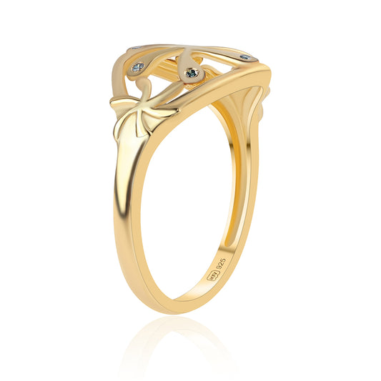 Goldplattierter Silberring mit blauem Diamant