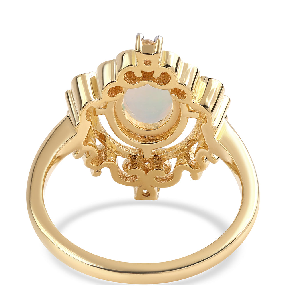 Goldplattierter Silberring mit äthiopischem Opal aus Lega Dembi und weißem Topas 2 