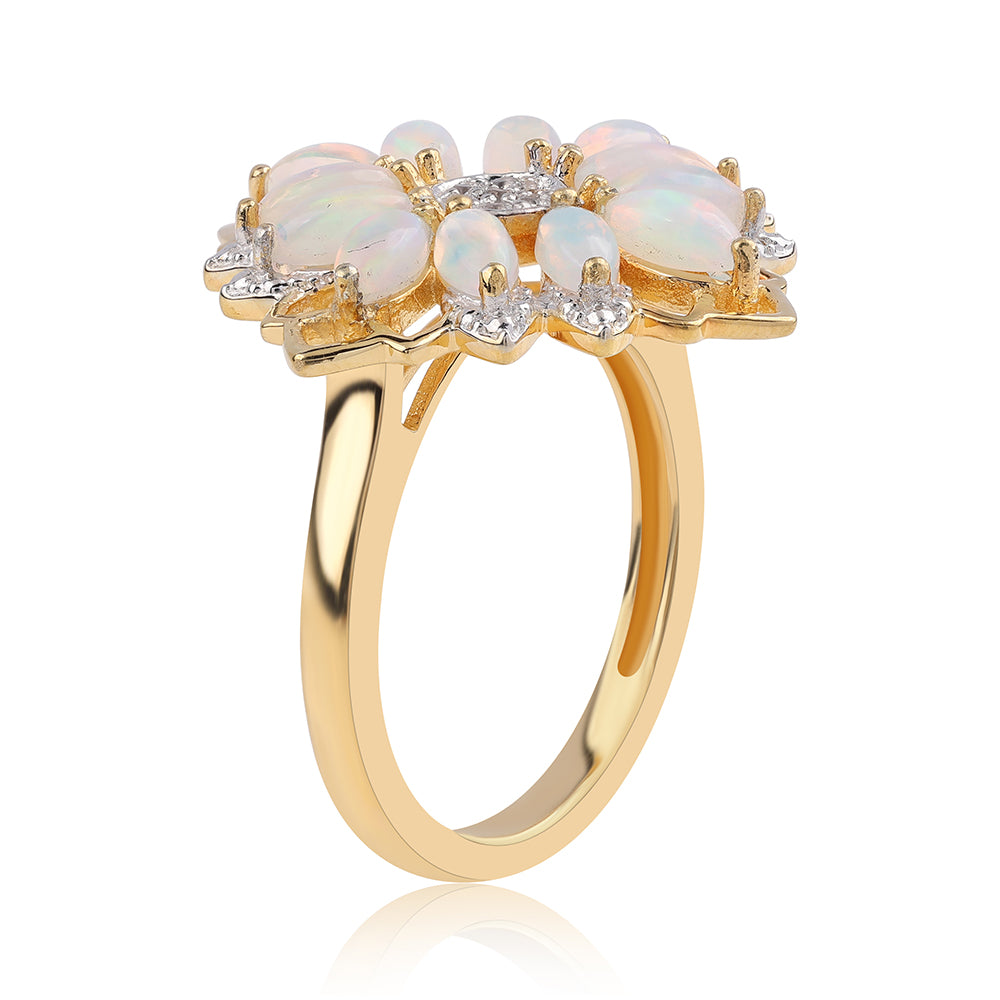 Goldplattierter Silberring mit äthiopischem Opal aus Lega Dembi und weißem Topas 2 