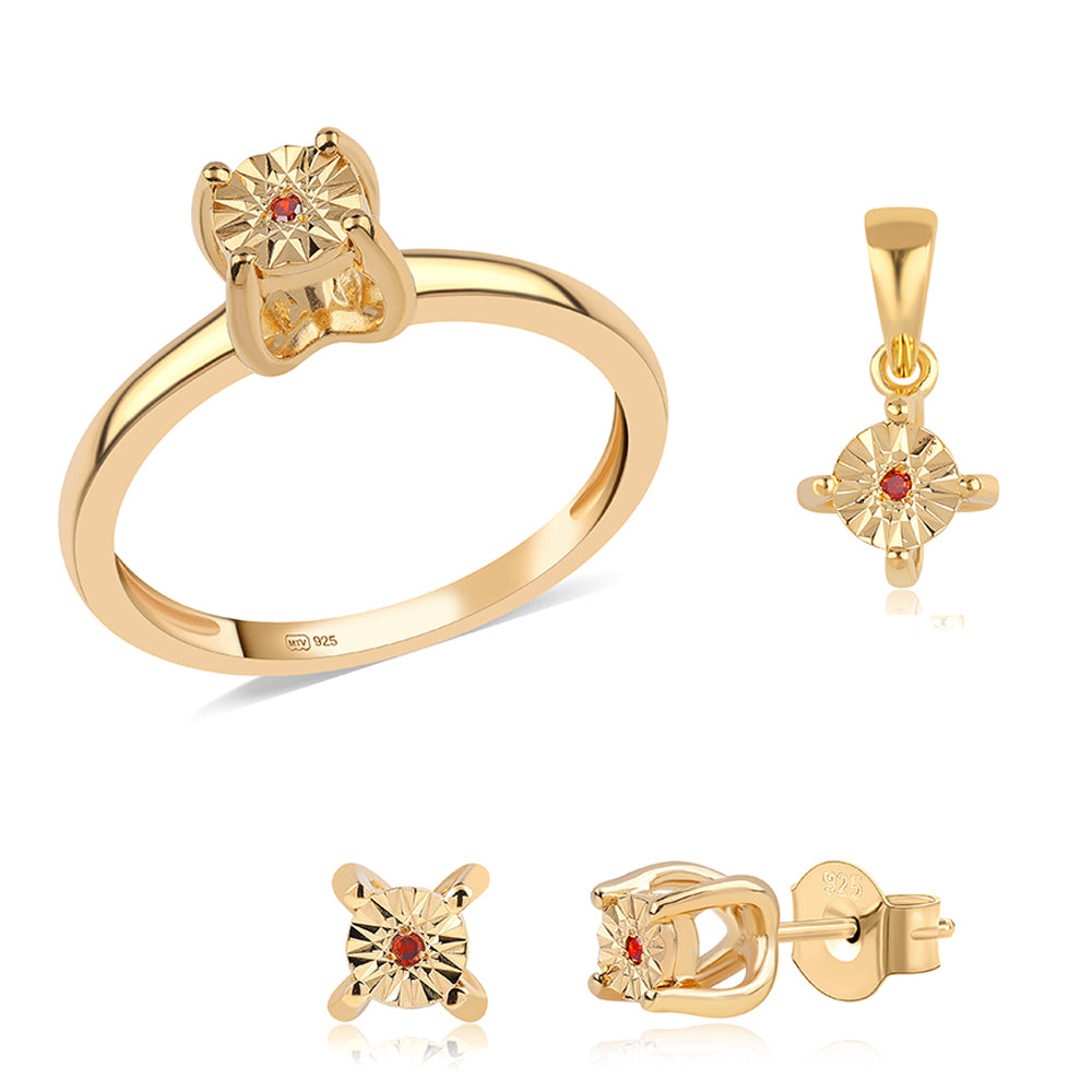 schmuckgarnitur aus Goldplattierte Silber mit rotem Diamant 1 