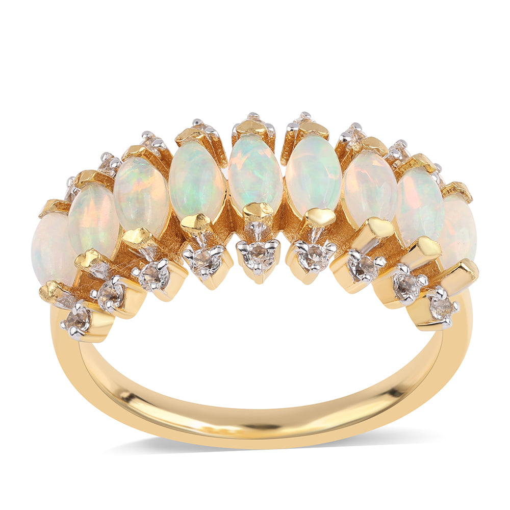 Goldplattierter Silberring mit äthiopischem Opal aus Lega Dembi und weißem Topas 1 