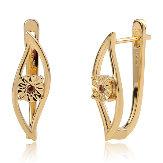 Goldplattierte Silberohrringe mit rotem Diamant