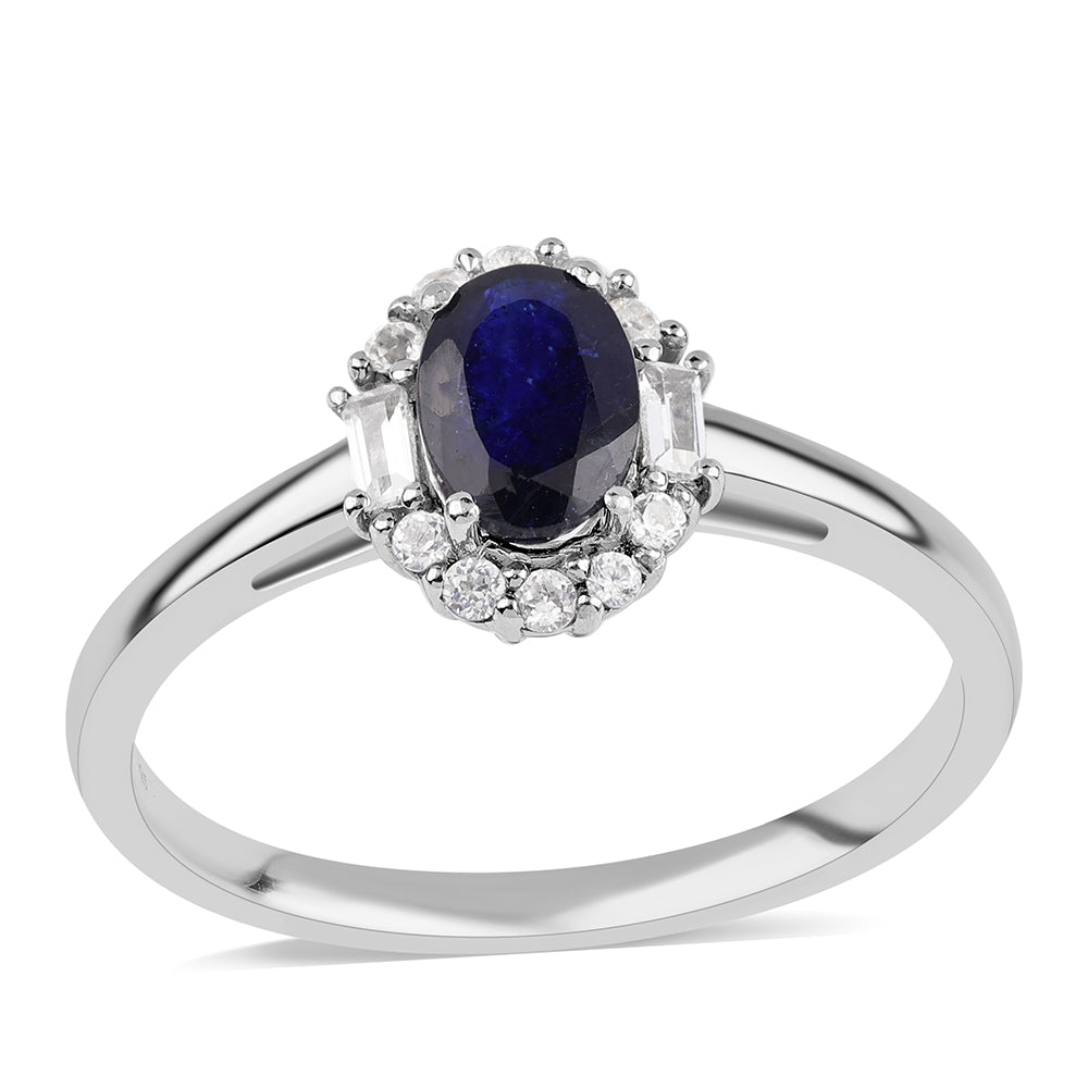 Silberring mit australischem blauem Saphir und weißem Topas