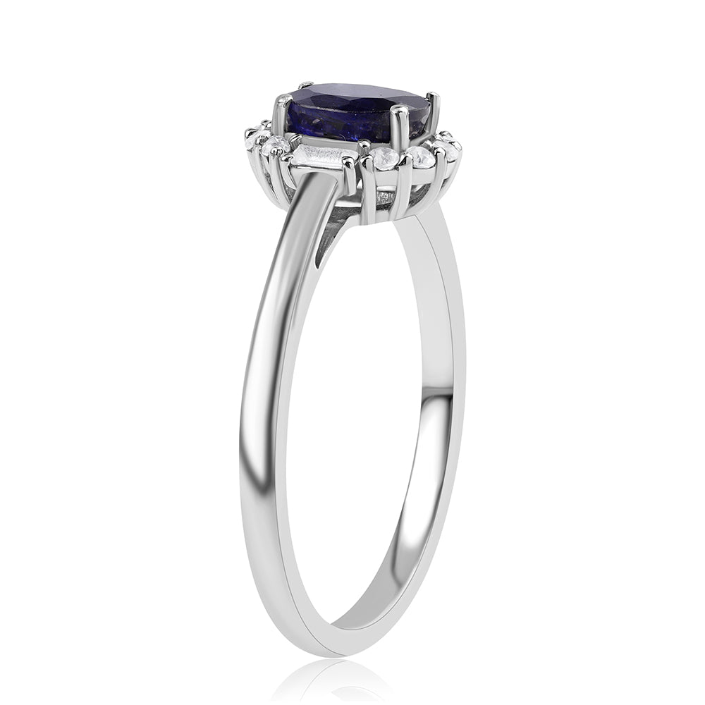 Silberring mit australischem blauem Saphir und weißem Topas 2 