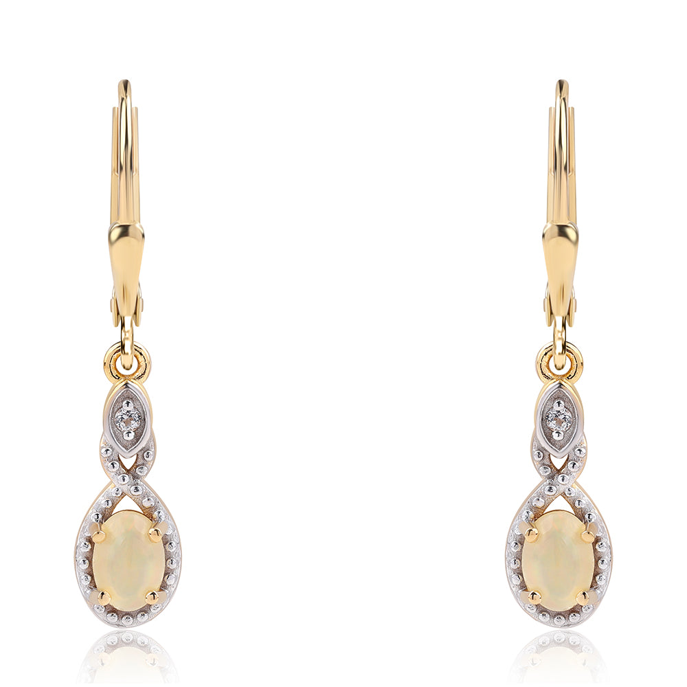 Goldplattierte Silberohrringe mit äthiopischem Opal aus Lega Dembi und weißem Topas