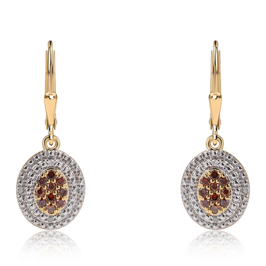 Goldplattierte Silberohrringe mit rotem Diamant und weißem Diamant