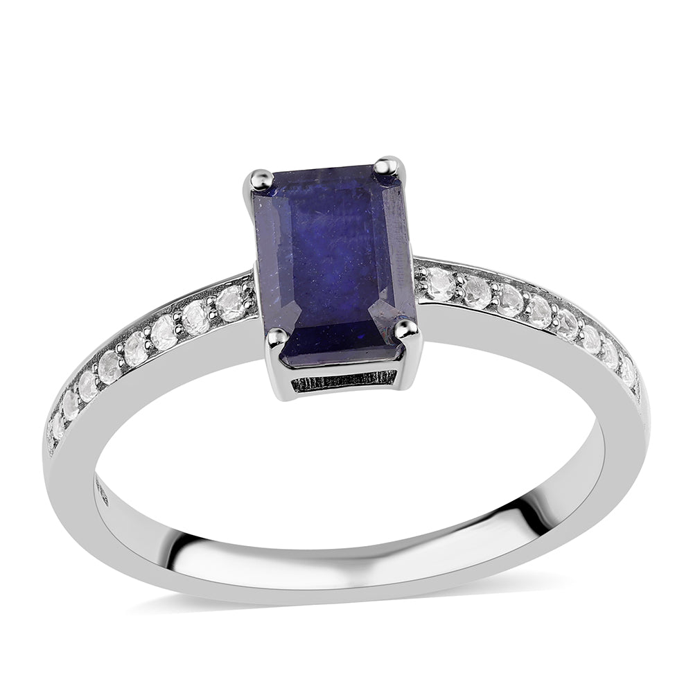 Silberring mit australischem blauem Saphir und weißem Topas 1 