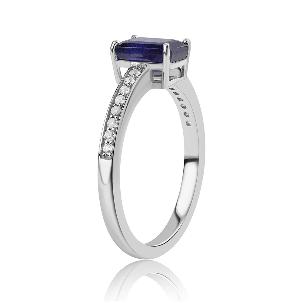 Silberring mit australischem blauem Saphir und weißem Topas