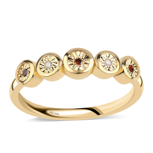 Goldplattierter Silberring mit rotem Diamant und weißem Diamant