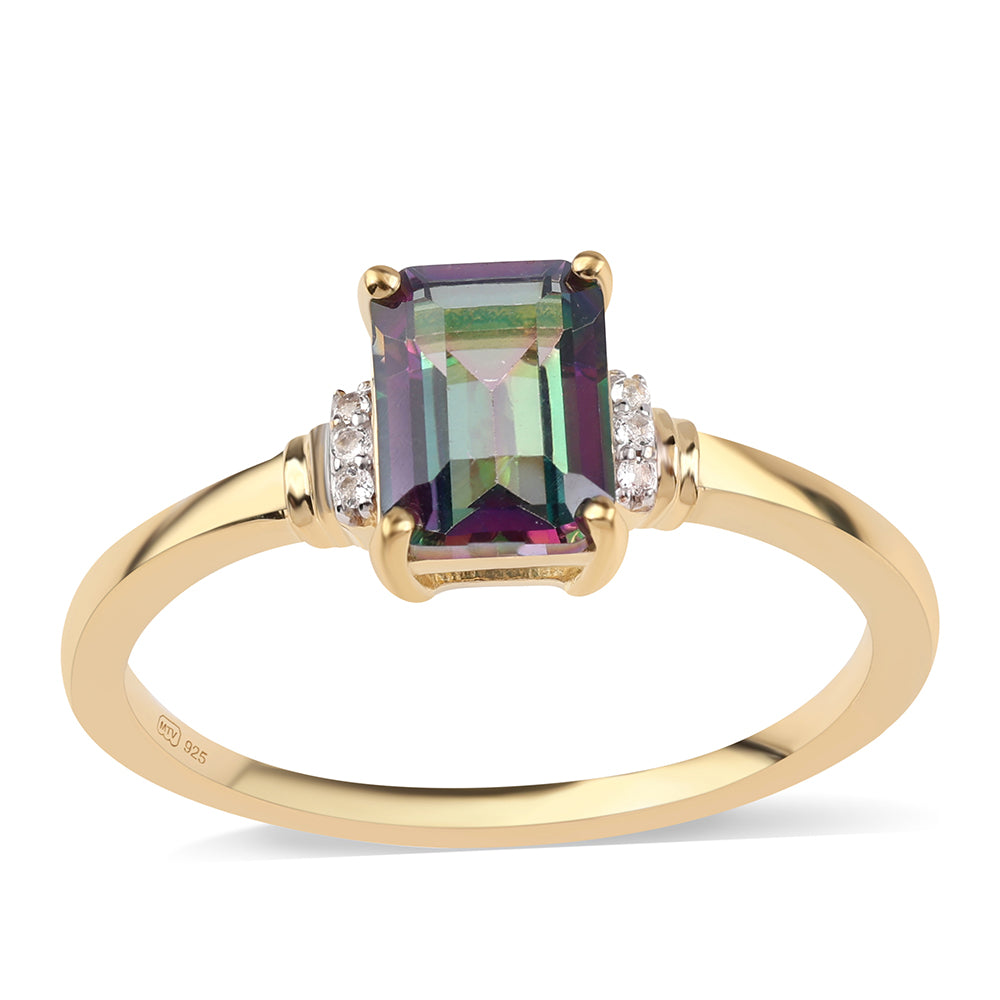 Goldplattierter Silberring mit mystischem Topas und weißem Topas 1 