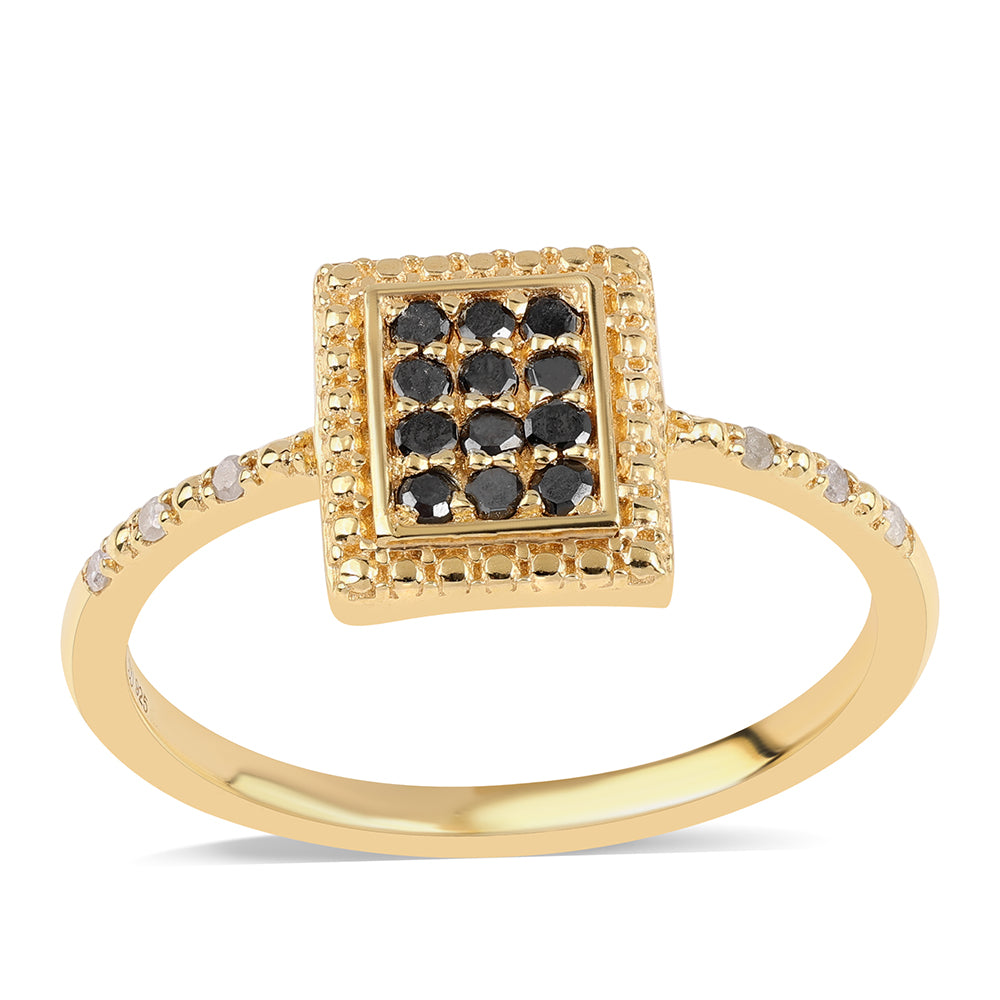 Goldplattierter Silberring mit schwarzem Diamant und weißem Diamant 1 