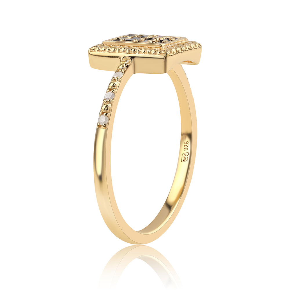 Goldplattierter Silberring mit schwarzem Diamant und weißem Diamant 2 