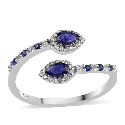 Silberring mit australischem blauem Saphir und weißem Topas