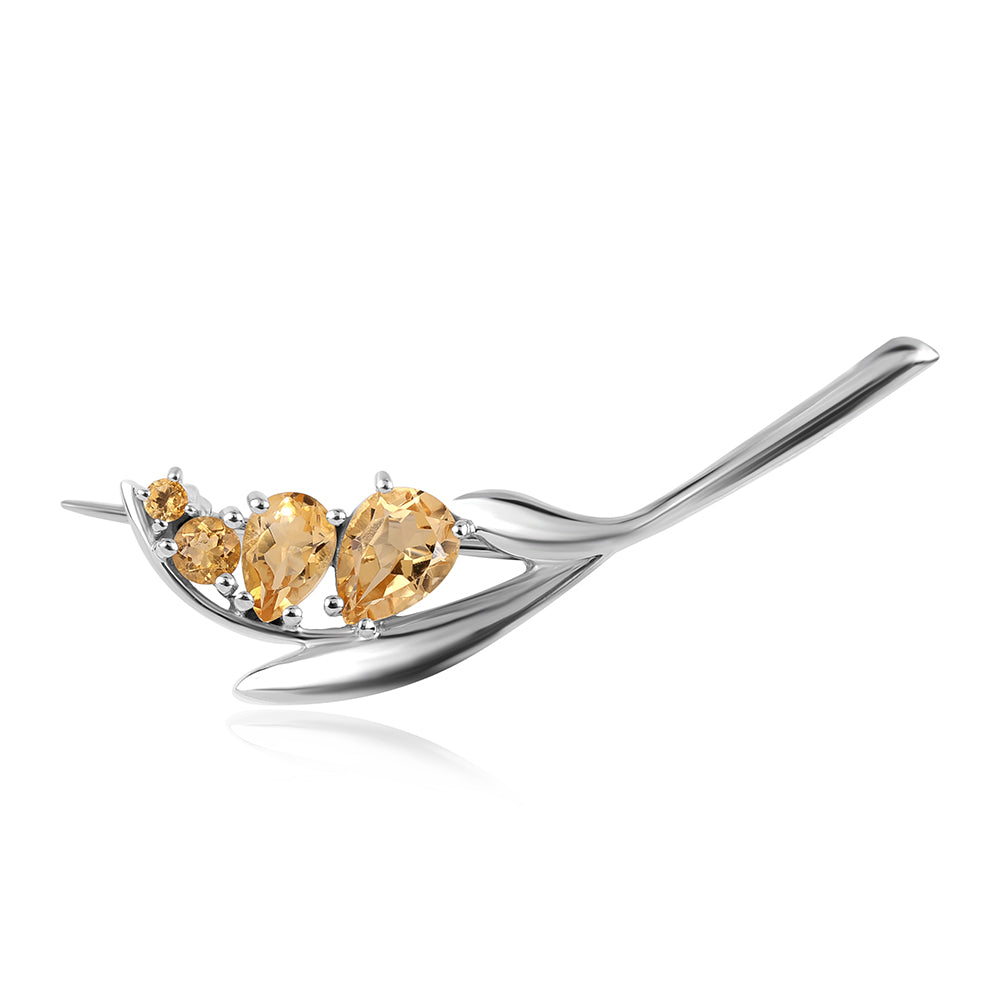 Silberbrosche mit Brasilianischem Zitrin - Klasse AA