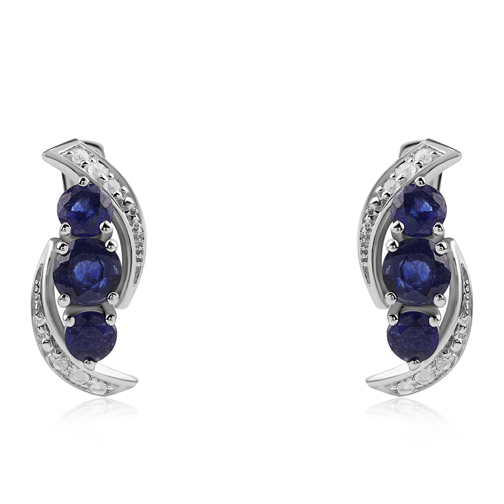 Silberohrringe mit australischem blauem Saphir und weißem Topas 1 