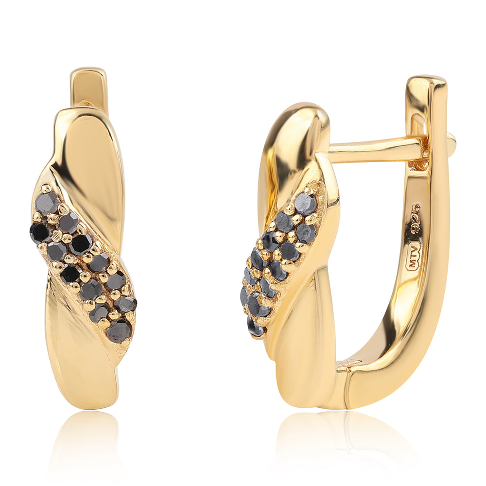 Goldplattierte Silberohrringe mit schwarzem Diamant 1 